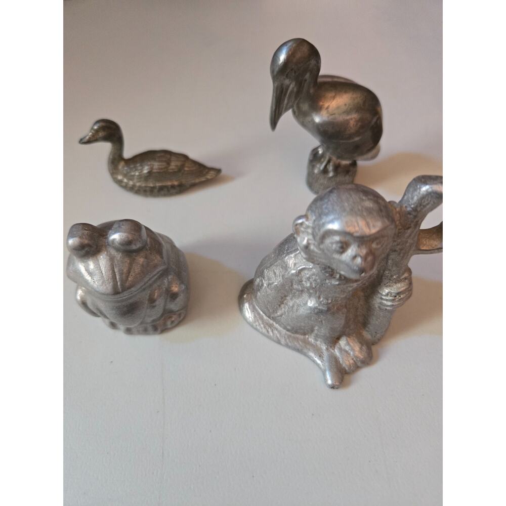 Pewter Animal Figurines Frog, Monkey, Duck, and a Pelican‎